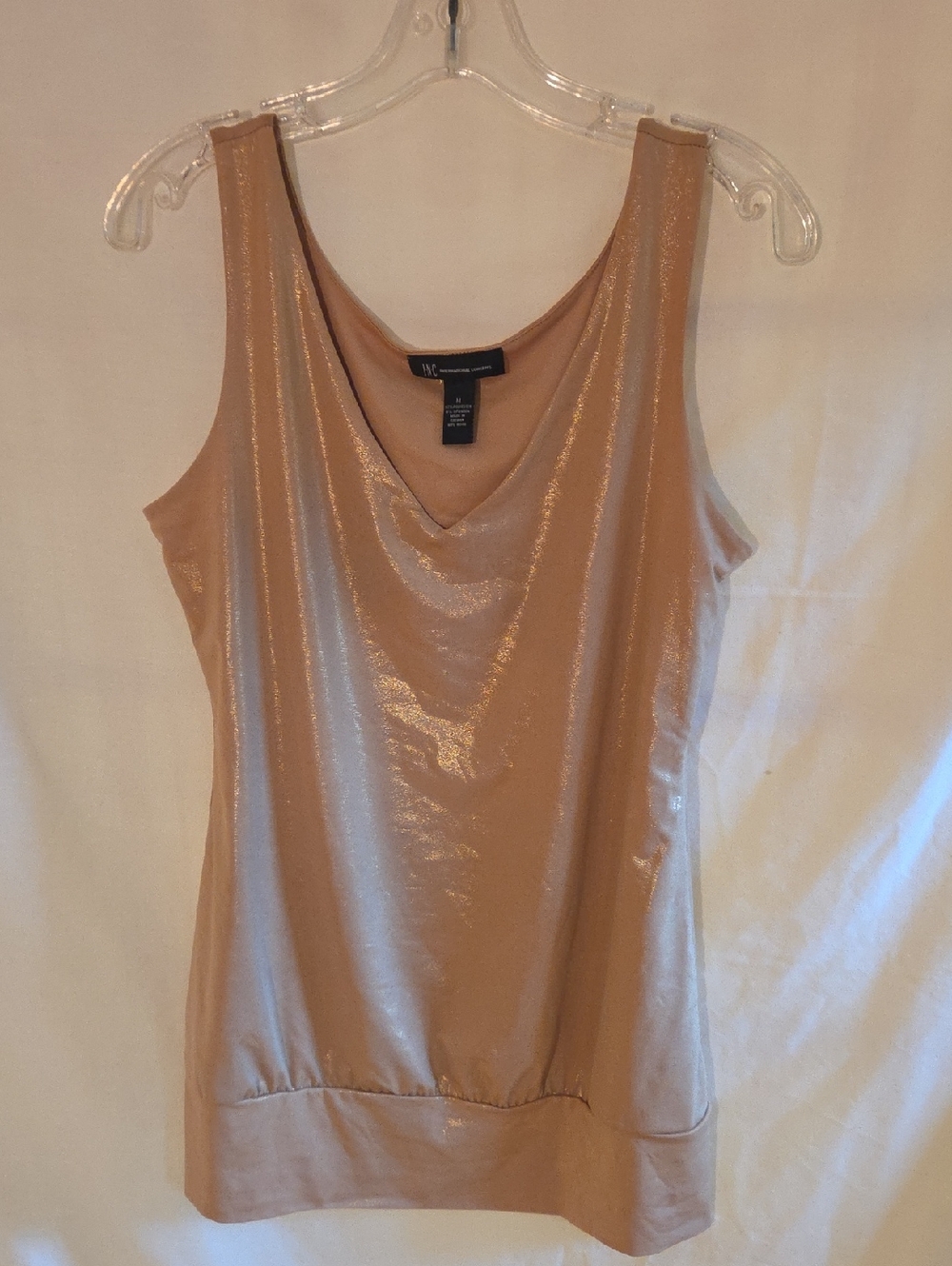 INC International Concepts Shimmery Nude Cowl Neck Tank